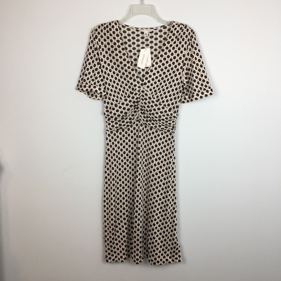 Banana Republic Dresses & Skirts - NWT Banana Republic Cream Brown Polka Dot Ruched V Neck Dress Retro Medium
